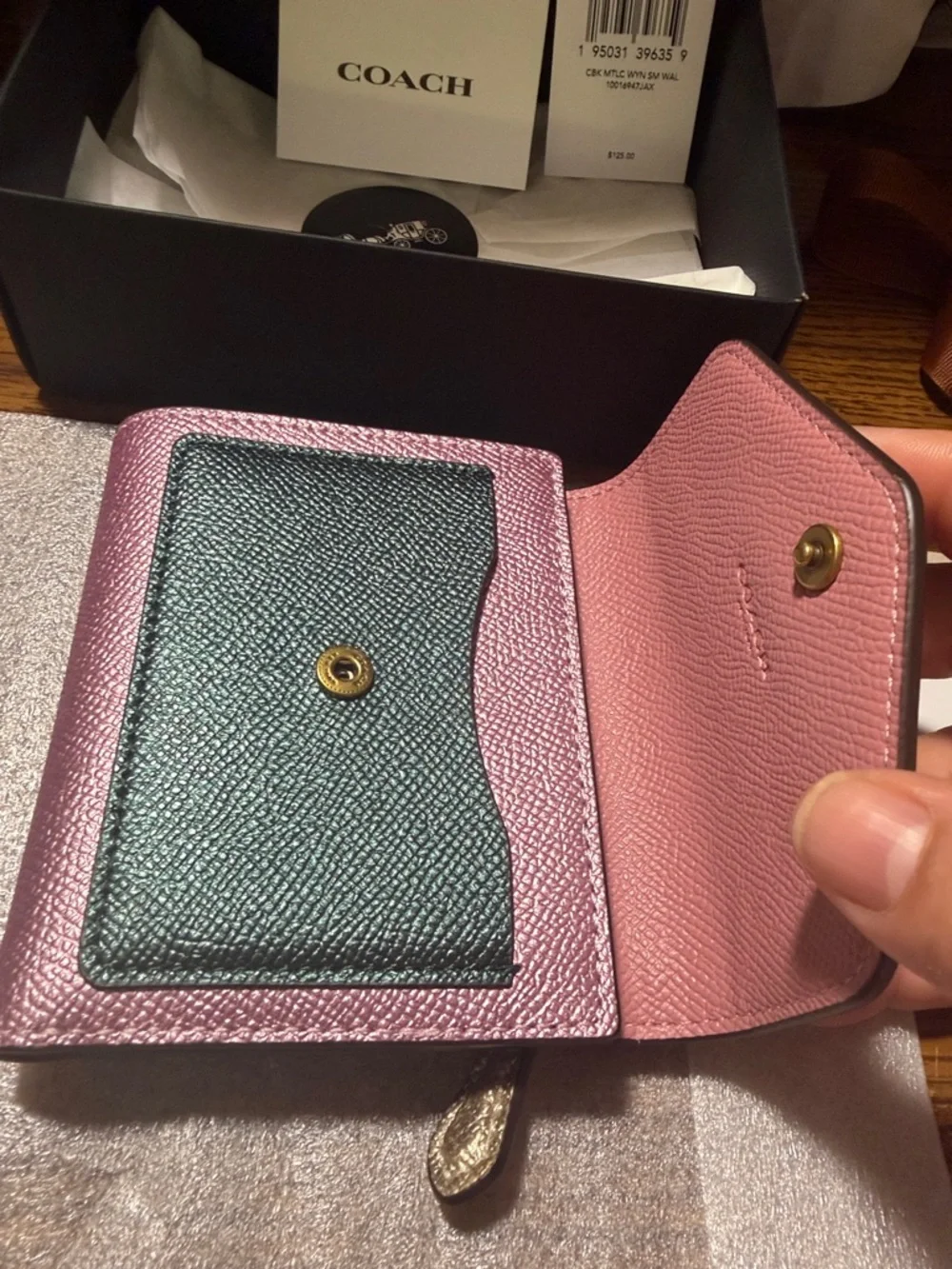 Coach Metallic Pink and Black Leather Small Wallet with Gold 'C' - Picture 3 of 6